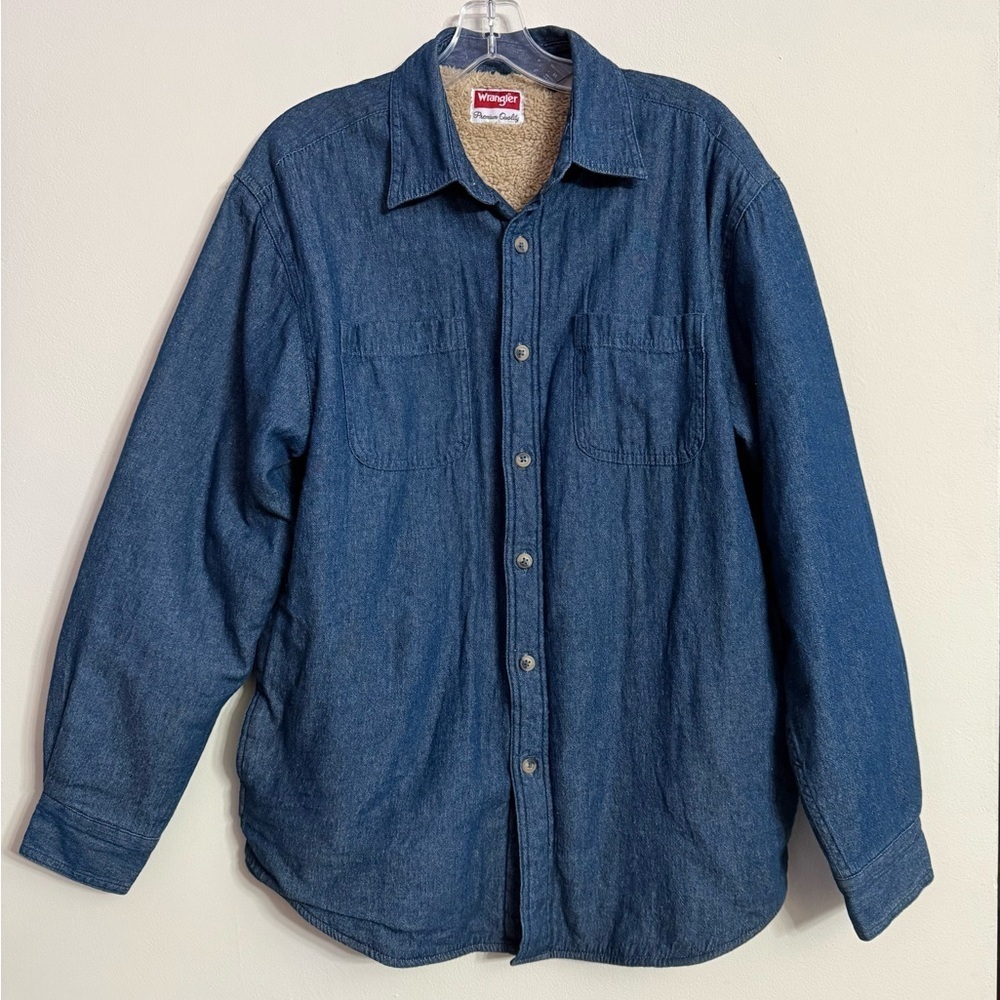 Vintage Wrangler Premium Quality Blue Sherpa Lined Denim Shirt Size Medium M - Picture 1 of 4